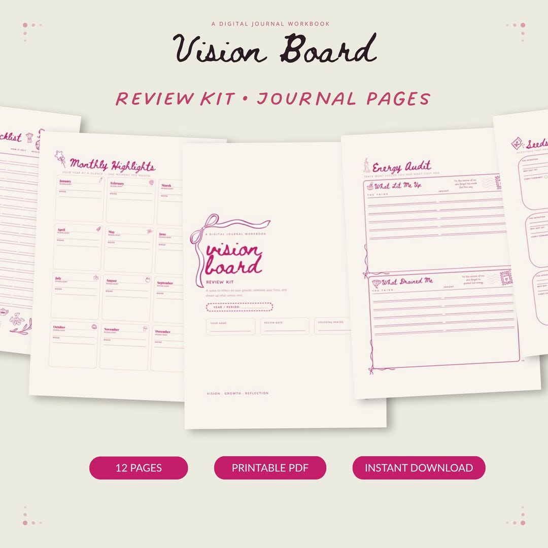 Printable Vision Board Journal | Goal Tracker & Manifestation Workbook ...