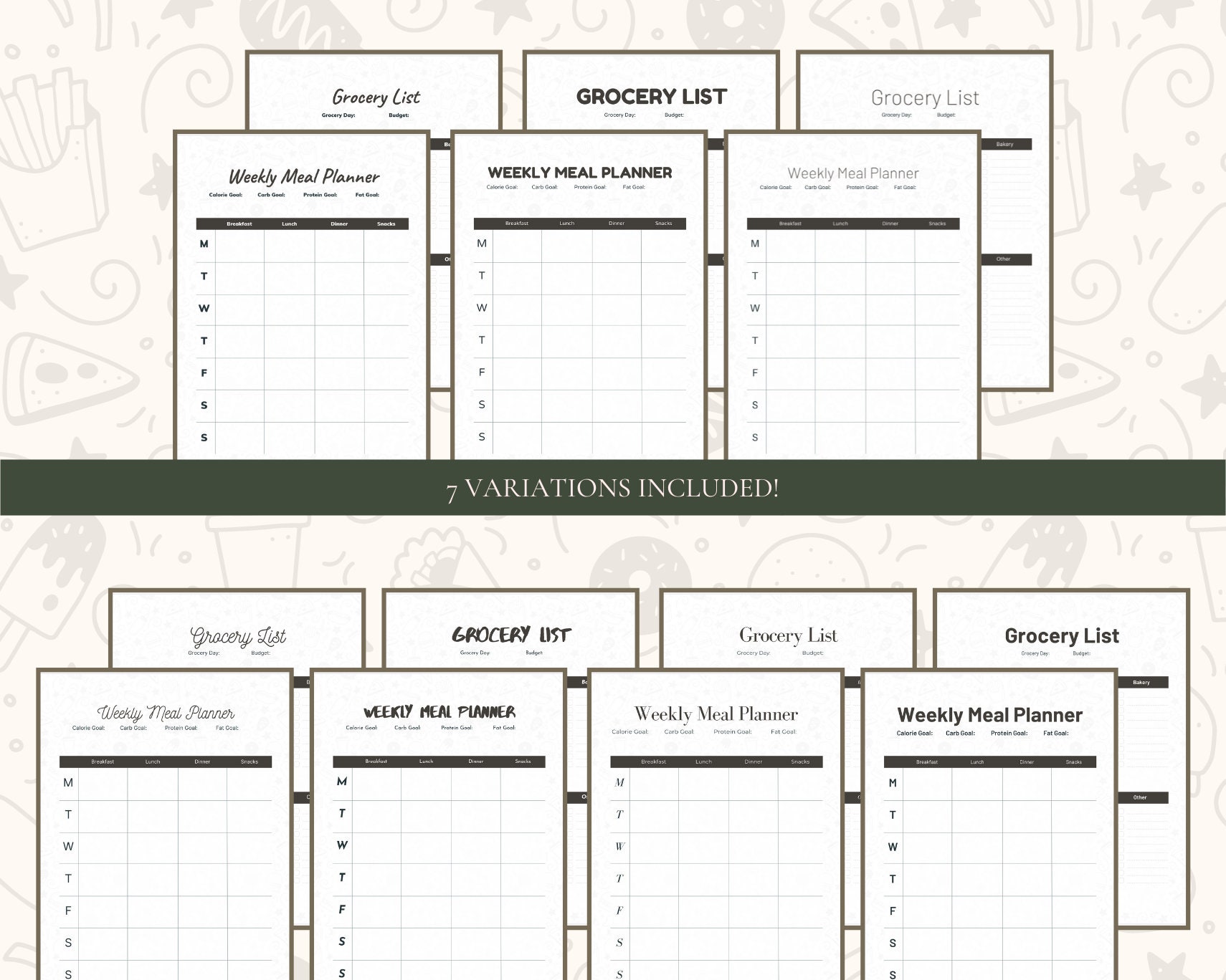 Weekly Meal Planner and Grocery List BUNDLE | With Macros and Budgeting ...