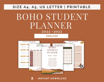 BOHO STUDENT PLANNER Hochformat | Druckbarer Planer, akademischer Planer, Tagesplaner, Wochenplaner, Monatsplaner, ästhetisch