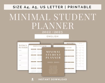 MINIMAL-STUDENTENPLANER Hochformat | Druckbarer Planer, akademischer Planer, Wochenplaner, Monatsplaner, ästhetisch