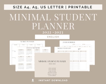 MINIMAL STUDENT PLANNER, landscape orientation | Printable planner, academic planner, Weekly planner, Monthly planner, aesthetic planner