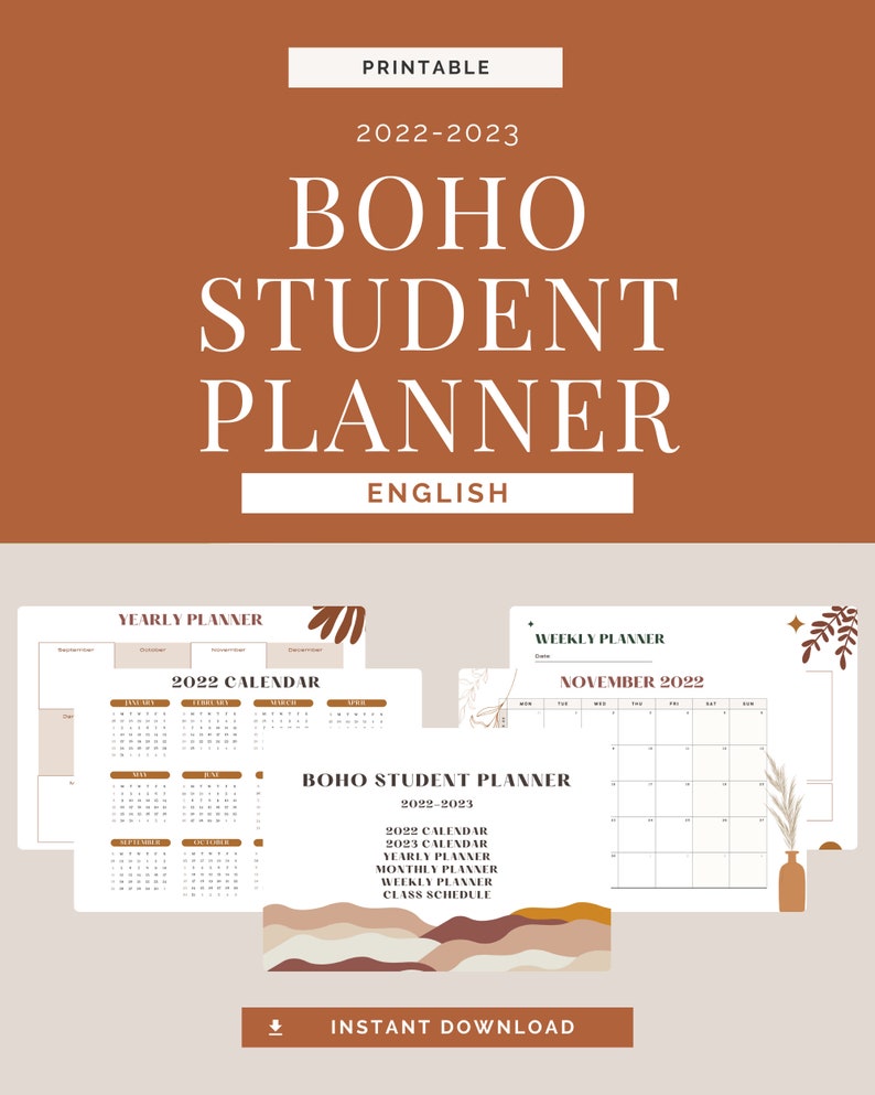 BOHO STUDENT PLANNER, landscape orientation Printable planner, academic planner, Weekly planner, Monthly planner, aesthetic planner imagem 2