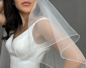 Rolled edge two layers veil Wedding pencil edge veil Bridal Ivory veil Fingertip cathedral veil double layer veil Rolled edge ivory veil