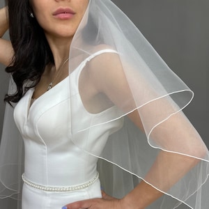Rolled edge two layers veil Wedding pencil edge veil Bridal Ivory veil Fingertip cathedral veil double layer veil Rolled edge ivory veil
