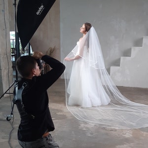 Satin edge wedding veil, Cathedral veil, Bridal ivory veil, Chapel wedding veil, Two layer veil, 2 layer bridal veil Veil wedding Satin veil