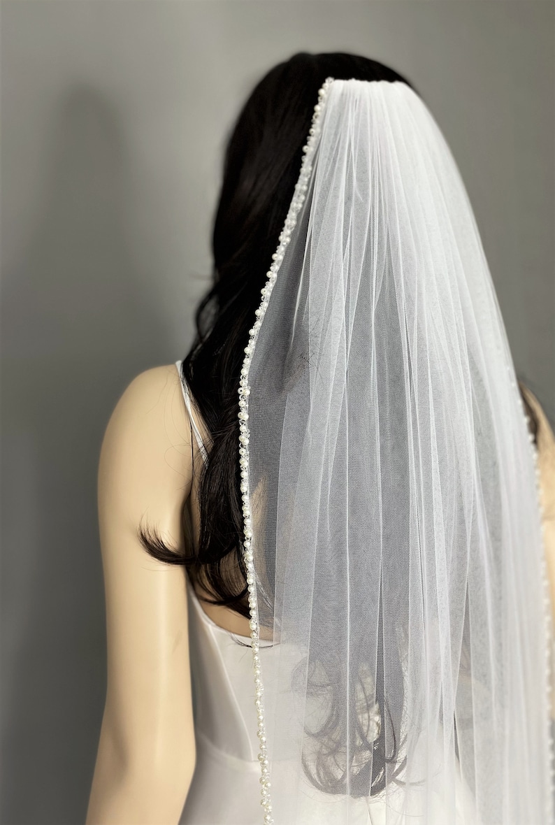 Wedding Beaded Veil Bridal Ivory Veil Cathedral Wedding Veil Etsy