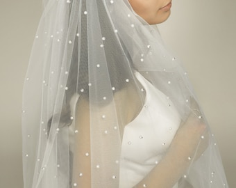 2 layers pearl veil, 2 tiear veil with pearls, pearl bridal veil, veil wedding pearls, Fingertip pearl veil, pearl veil Cathedral