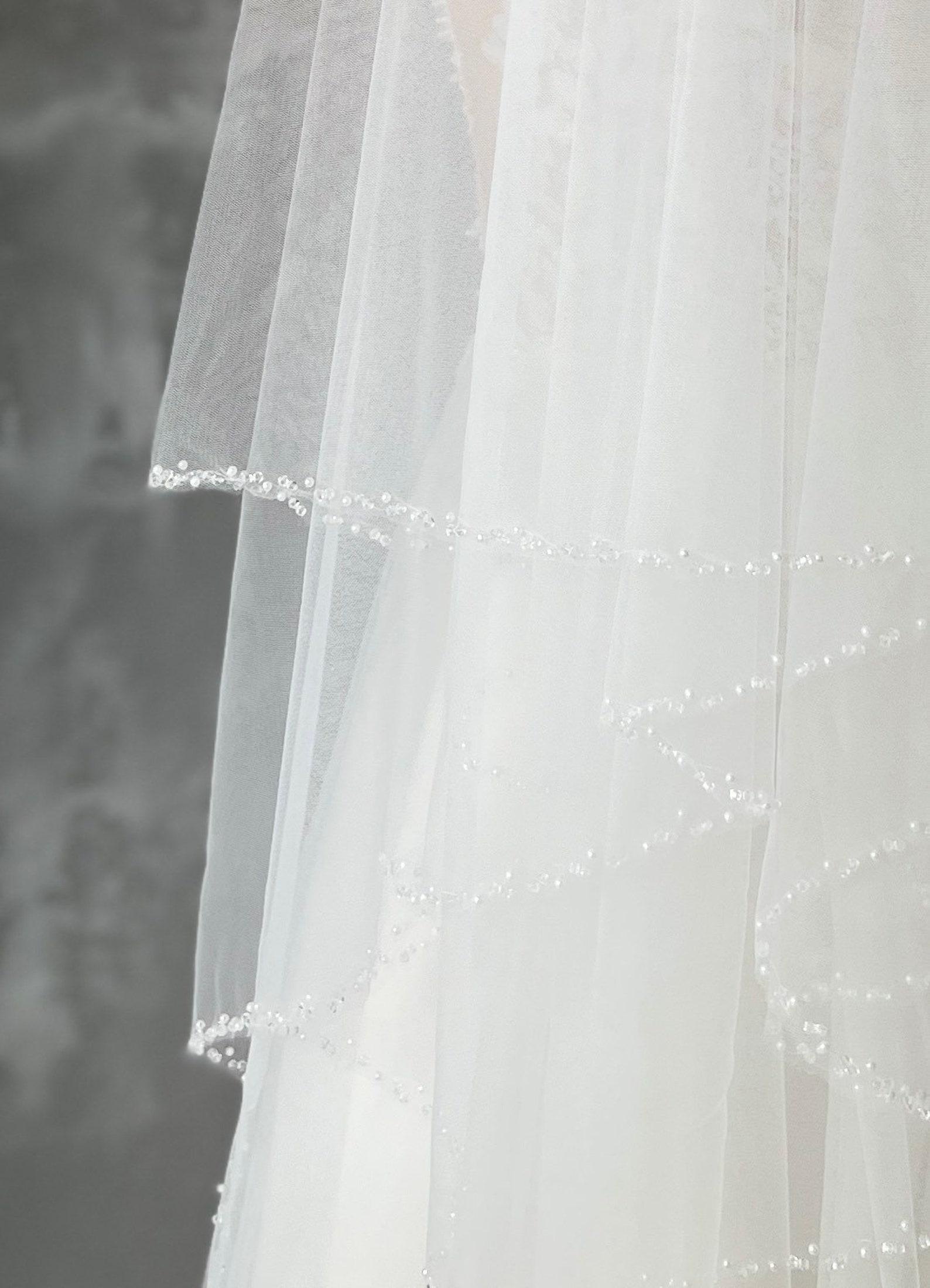 Beaded Edge Veil 2 Tier Wedding Veil Bridal Veil With Edge Etsy