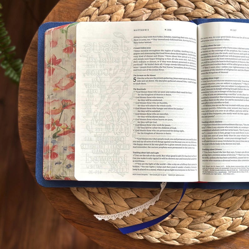 Luxurious Blue Leather Bible | NLT Creative Journaling Bible | Customize with My Name image 8