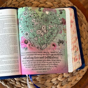 Luxurious Blue Leather Bible | NLT Creative Journaling Bible | Customize with My Name image 10