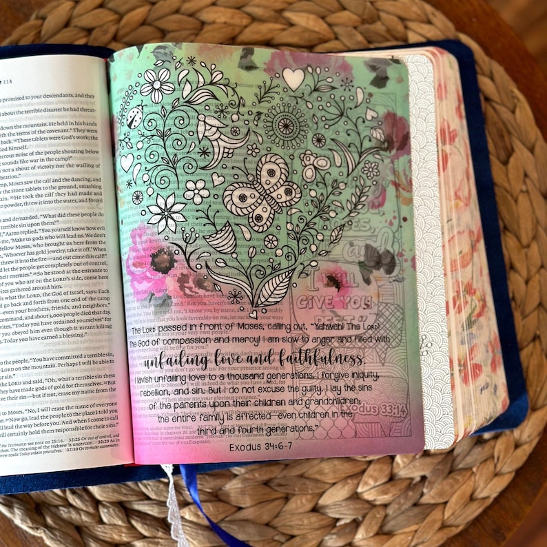 Luxurious Blue Leather Bible | NLT Creative Journaling Bible | Customize with My Name image 10