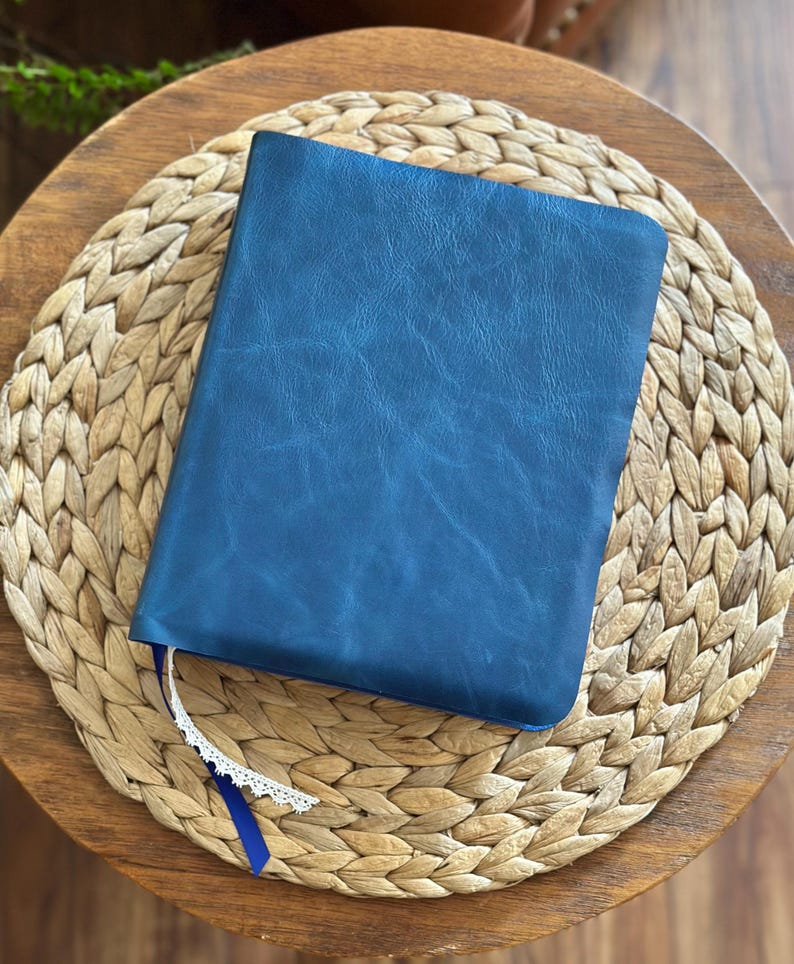 Luxurious Blue Leather Bible | NLT Creative Journaling Bible | Customize with My Name image 14
