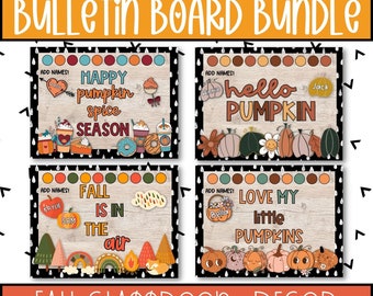 Retro Fall Bulletin Board Bundle, Pumpkin September October Door Decor, Boho Fall Classroom Decor, Bulletin Board Letters for Teachers