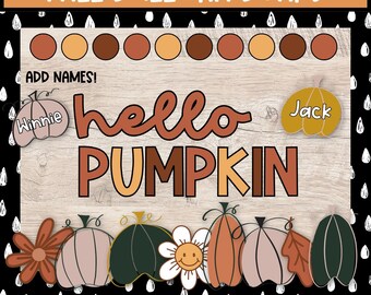 Boho Fall Bulletin Board, Hello Pumpkin, September October Door Decor, Retro Fall Classroom Decor, Bulletin Board Letters for Teachers
