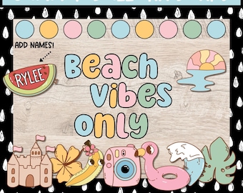 Retro Summer Beach Vibes Bulletin Board Kit, mei en juni deurdecoratie en display, afdrukbare DIY Summer Bulletin Board Kit voor leraren