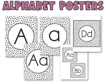 Alphabet Posters for Classroom or Homeschool, Black and White Classroom Decor and Playroom Decor