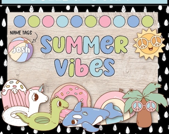 Retro Summer Vibes-prikbordkit, deurdecoratie klaslokaal (digitale download)