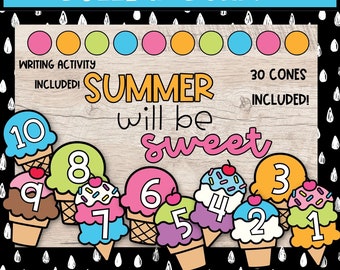 Bulletinboardkit zomer countdown-ijs, decor lerarenklas (digitale download)