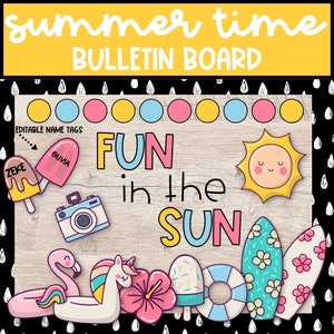 Retro Summer Beach Bulletin Board Kit, Beach April and May Door Decor and Display, Printable DIY Bulletin Board Kit for Teachers and Office