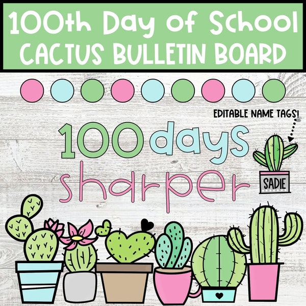 100 Days Sharper DIY 100th Day of School Bulletin Board with Editable Name Tags, Printable Easy Bulletin Board Kit for Teachers