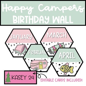 Cartes murales d’anniversaire sur le thème du camp pour le décor de la classe élémentaire, décor de la salle de classe du camp, affichage d’anniversaire imprimable pour la salle de classe, thème du camp