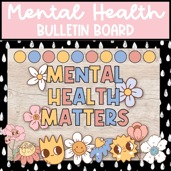 DIY Retro Mental Health Matters Bulletin Board, Mental Health Awareness Bulletin Board and Door Decor for Counselors, Teachers, and Offices