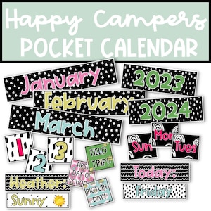 EDITABLE Pocket Chart Calendar for Classroom, Camp Classroom Decor, Morning Meeting and Weather Station for Elementary Classroom