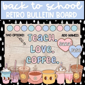 Back to School Retro Kaffee Pinnwand, Kaffee Teach Wiederholung, Retro Tür Dekor für Lehrer, August Pinnwand, Klassenzimmer Dekor
