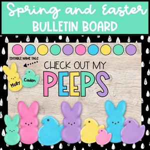 Spring and Easter Peeps Bulletin Board Kit with Name Tags, March April Spring Door Decor, Printable DIY Bulletin Board Kit for Teachers