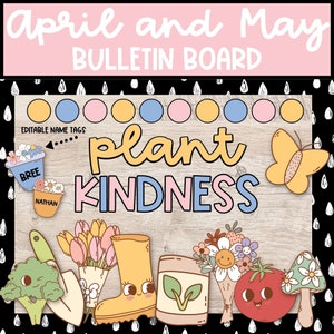 Retro Plant Kindness Spring Bulletin Board Kit, April and May Bulletin Board and Door Decor, Printable DIY Bulletin Board Kit for Teachers