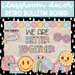 Back to School Retro Groovy Bulletin Board for DIY Classroom Decor, Retro Door Decor for Teachers, August and September Bulletin Board