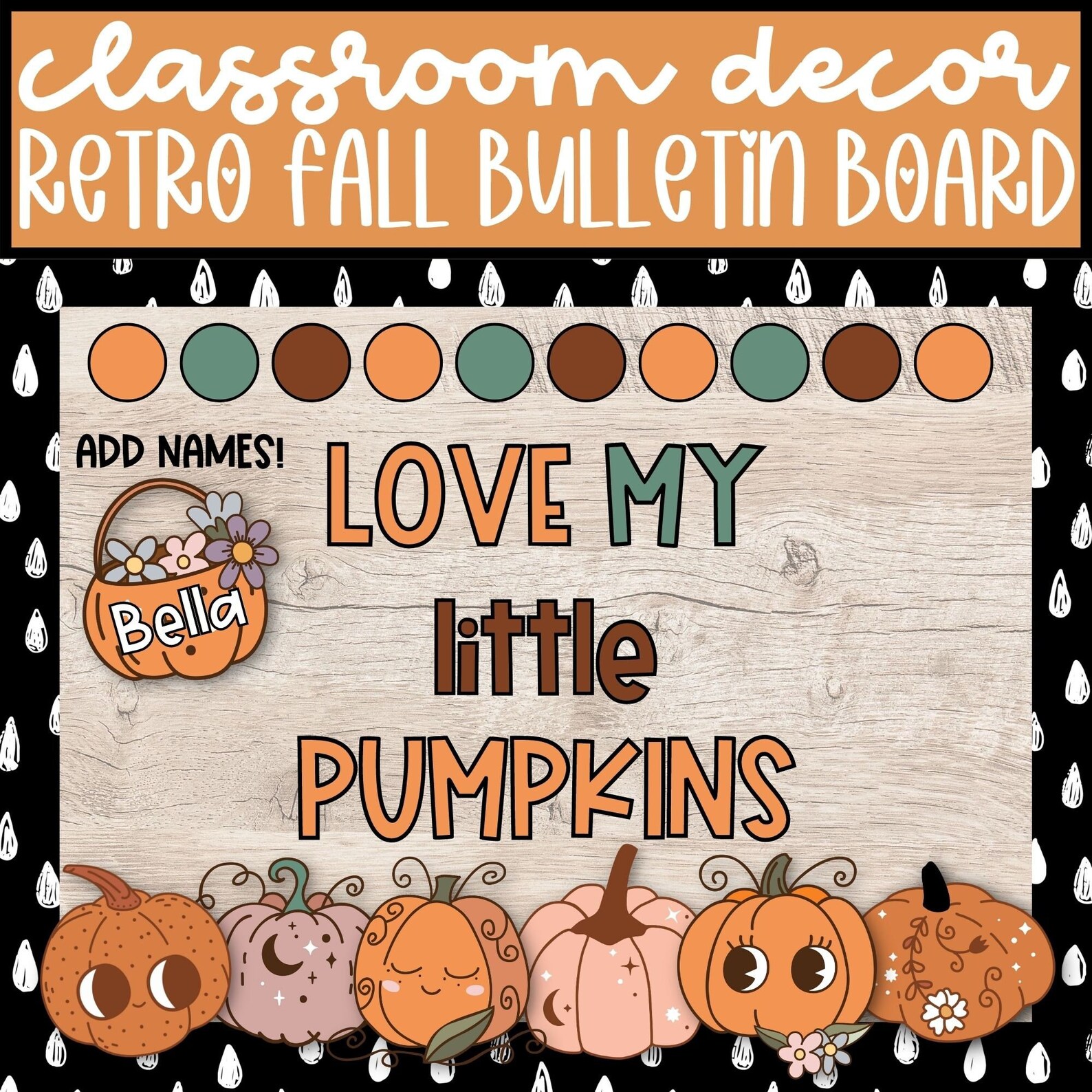 Retro Fall Bulletin Board With Pumpkins, September October Door Decor ...