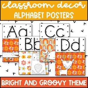 Retro Alphabet Posters for Classroom, DIY Classroom Decor, Retro Bright and Groovy Classroom Decor Theme, Classroom Alphabet Printable