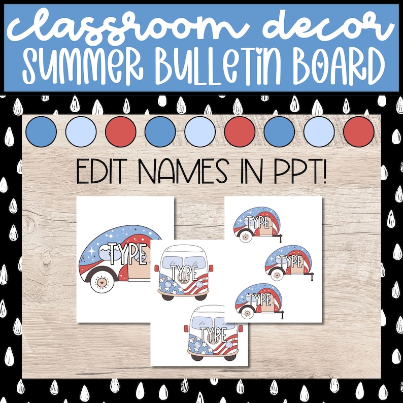 Retro Summer Camper Bulletin Board Kit, May June July Bulletin Board ...