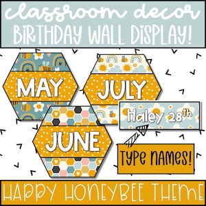 Birthday Bulletin Board, EDITABLE Birthday Wall Display for Classroom, Bee Classroom Decor Theme, Classroom Birthday Decor