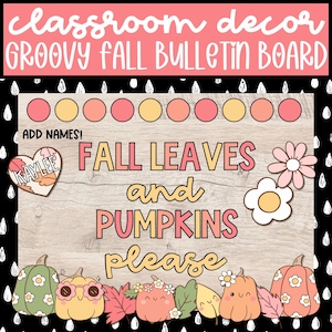 Retro Fall Bulletin Board, Groovy September October Door Decor, Pumpkin Classroom Decor, Bulletin Board Letters for Teachers