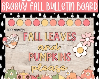 Retro Fall Bulletin Board, Groovy September October Door Decor, Pumpkin Classroom Decor, Bulletin Board Letters for Teachers