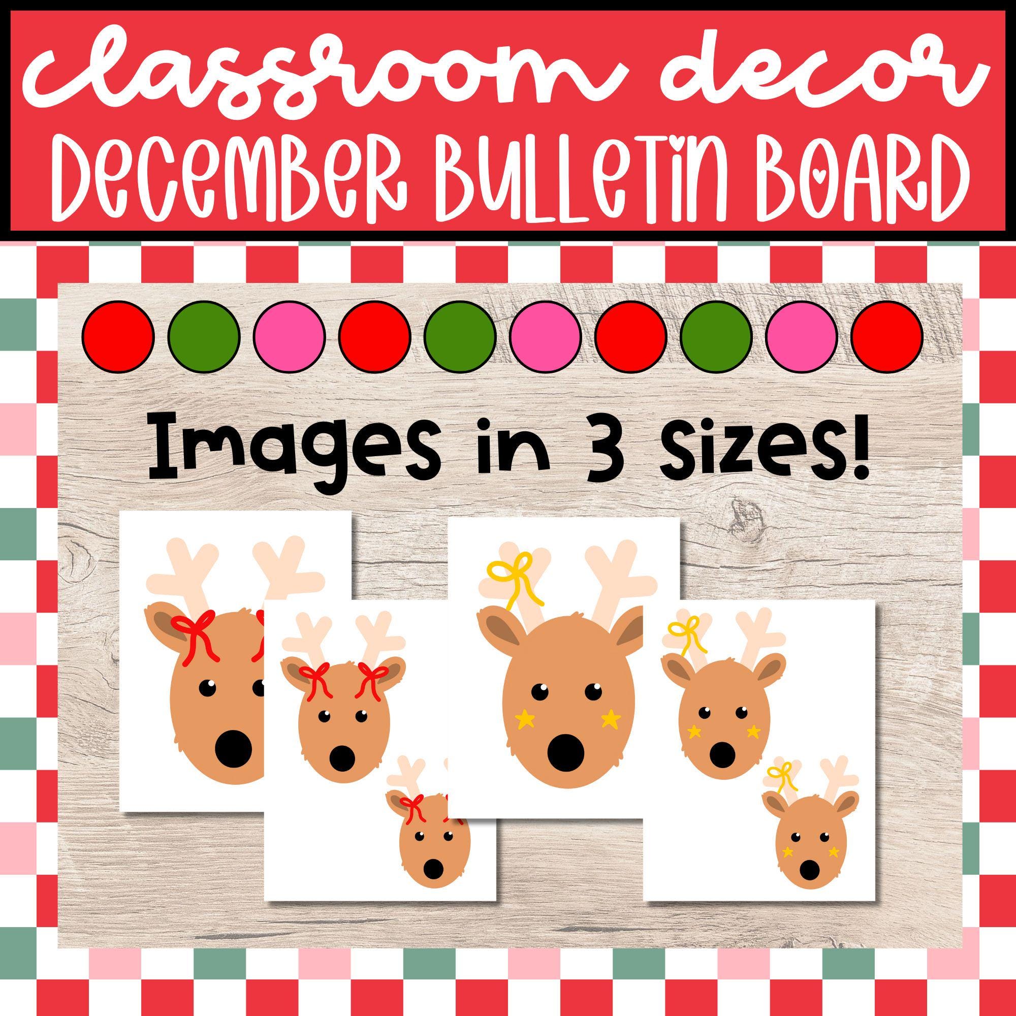 Reindeer Christmas Bulletin Board Kit: December Door Decor With Borders ...