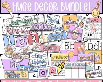 Pastel Classroom Decor Bundle, Editable Printable Theme (Digital Download)