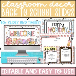 Back to School Daily Slides for Classroom, Editable Google PowerPoint Slide Templates for Teachers, August September Classroom Slides