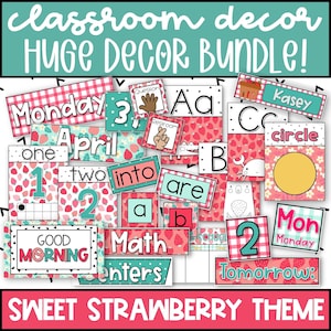 Strawberry Classroom Theme: Complete Editable Printable Decor Bundle for Back to School, Strawberry Farmhouse Classroom