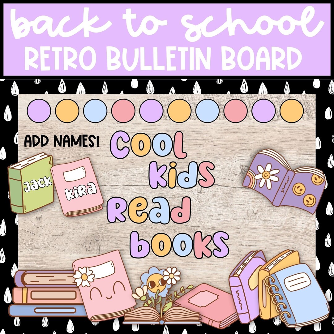 Back to School Reading Bulletin Board, Retro Library Bulletin Board for