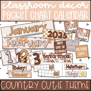 Zakkaart kalenderkaarten voor westers klaslokaal decor, cowgirl klas decor thema, kalenderprikbord voor leraren