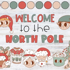 Retro Christmas Bulletin Board for Classroom, Hallway, or Winter Door Decor, North Pole Bulletin Board Kit for Teachers