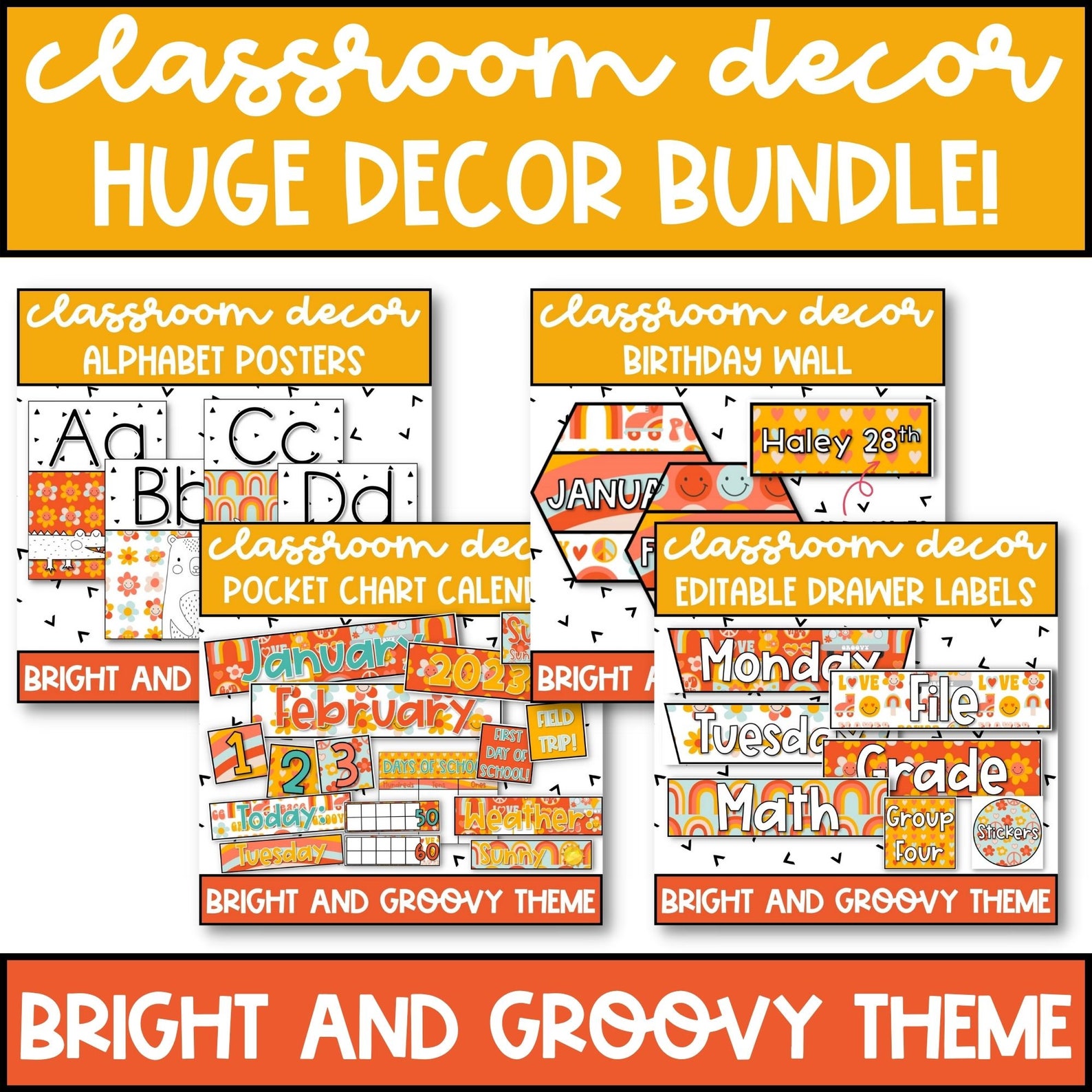 Retro Groovy Classroom Decor Bundle, Back to School Classroom Decor ...
