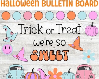 Retro Halloween Bulletin Board, Printable Classroom Bulletin Board, Retro Classroom Decor, Bulletin Board Letters, Fall Bulletin Board