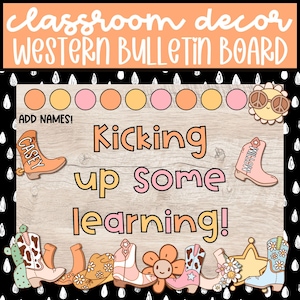 DIY Retro Cowgirl Bulletin Board Kit, Western Classroom Door Decor, Printable DIY Bulletin Board Kit for Teachers