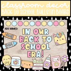 Prikbord terug naar schooltijdperk, retro groovy klasdeurdecoratie en prikbordkit DIY