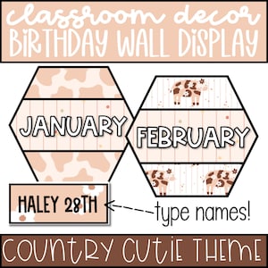 Birthday Bulletin Board, EDITABLE Birthday Wall Display for Classroom, Western Cowgirl Classroom Decor Theme, Classroom Birthday Decor