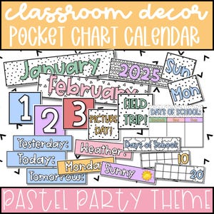 Pocket Chart Calendar Cards for Pastel Classroom Decor, Colorful Classroom Decor Theme, Calendar Bulletin Board for Teachers